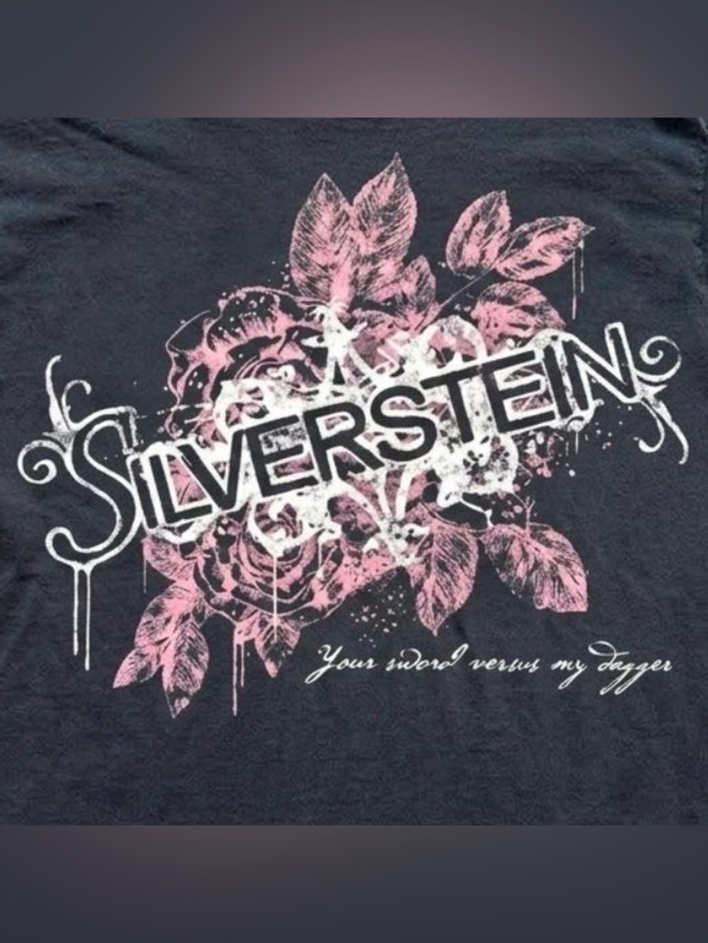 Men's Black Band Tee with Pink Floral Graphic - Picture 2 of 4